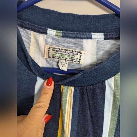 Guess Originals Sayer Blue Short sleeve t-shirt striped mens size M - Picture 6 of 7